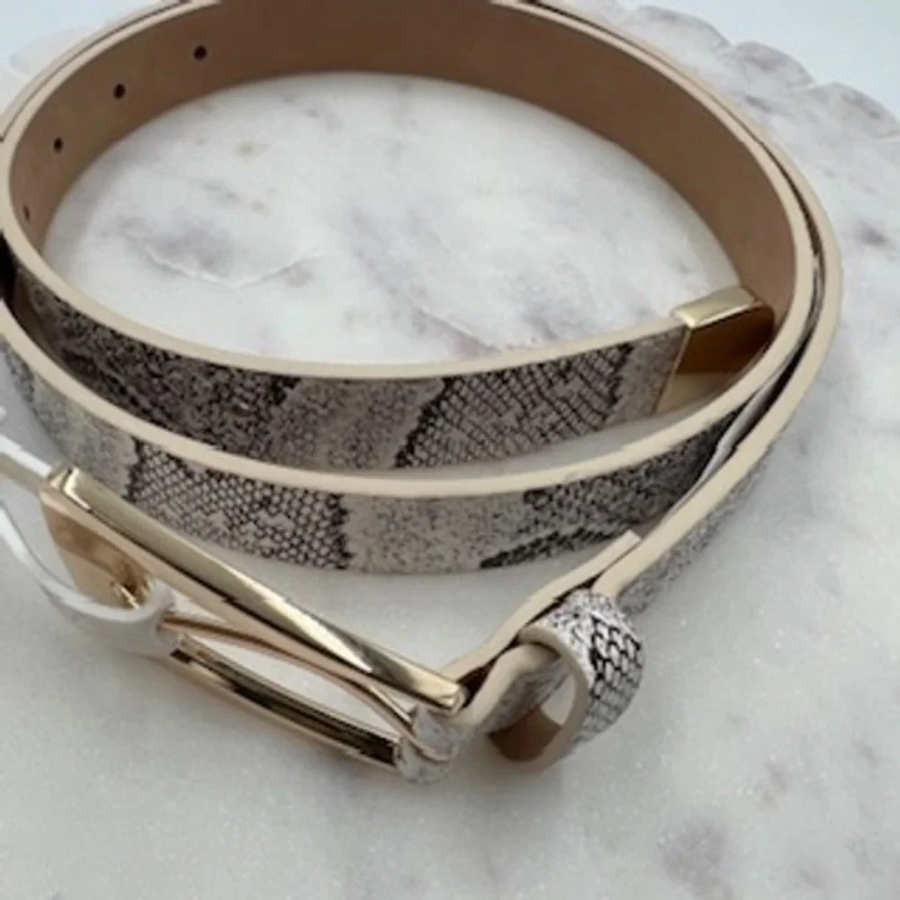 A‎ New Day Womens Snake Print Belt Gold Buckle brown and cream TRF25-0001 Large